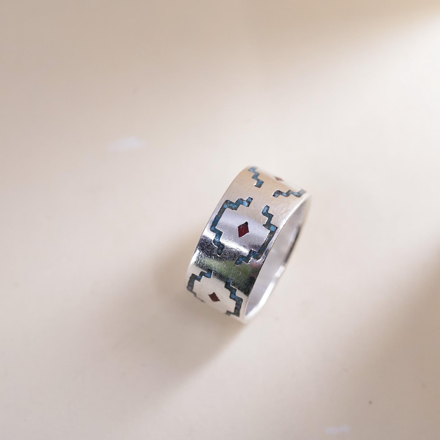 sz 6.75, Native American sterling silver ring, 925 band turquoise, Southwestern