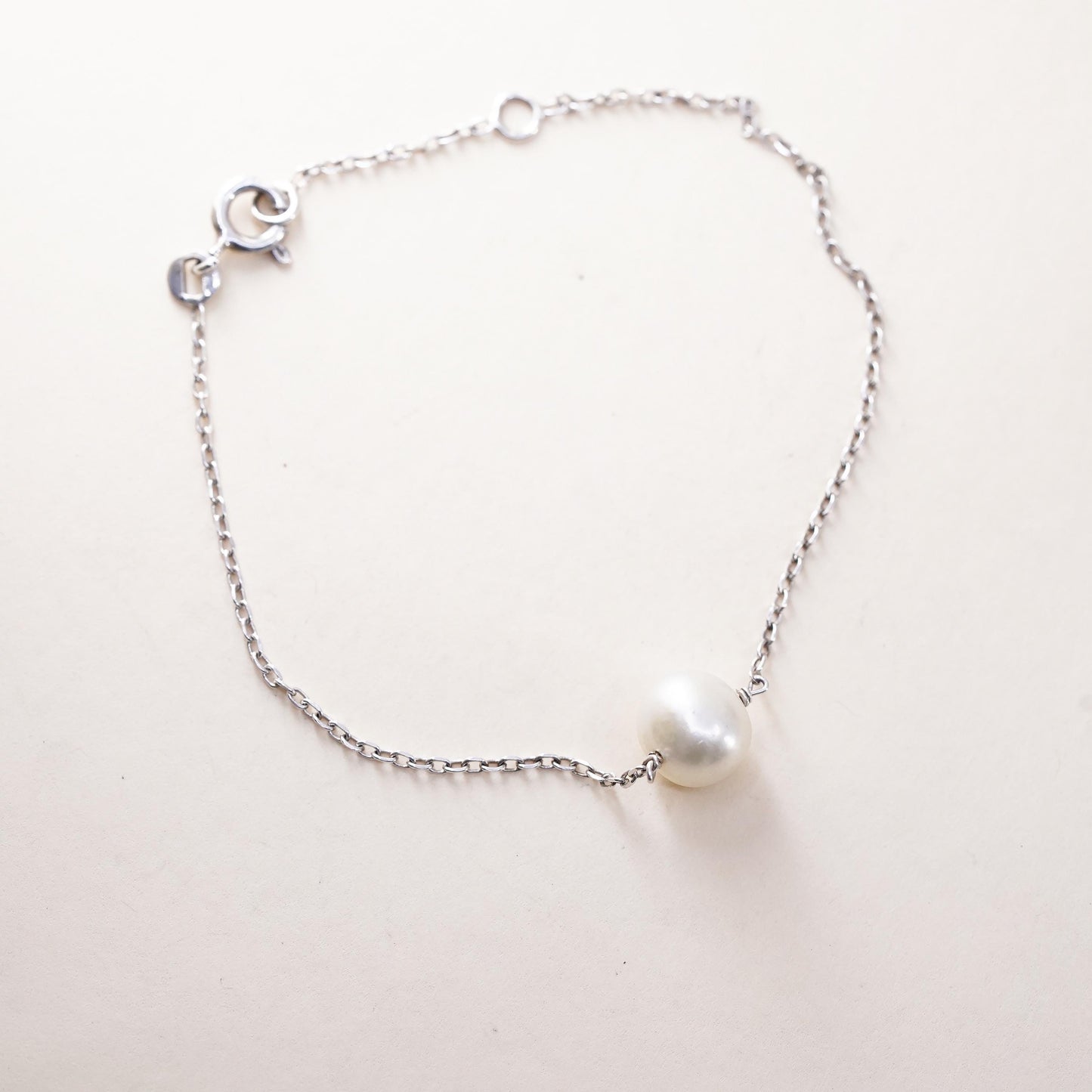 6+1”, Vintage handmade bracelet, circle chain with 7mm freshwater pearl bead