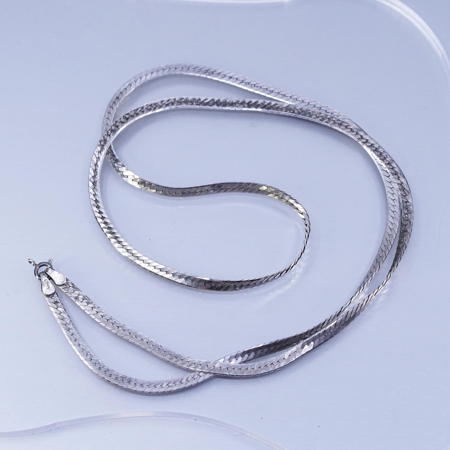 24” 3mm, vintage Sterling 925 silver textured herringbone chain necklace