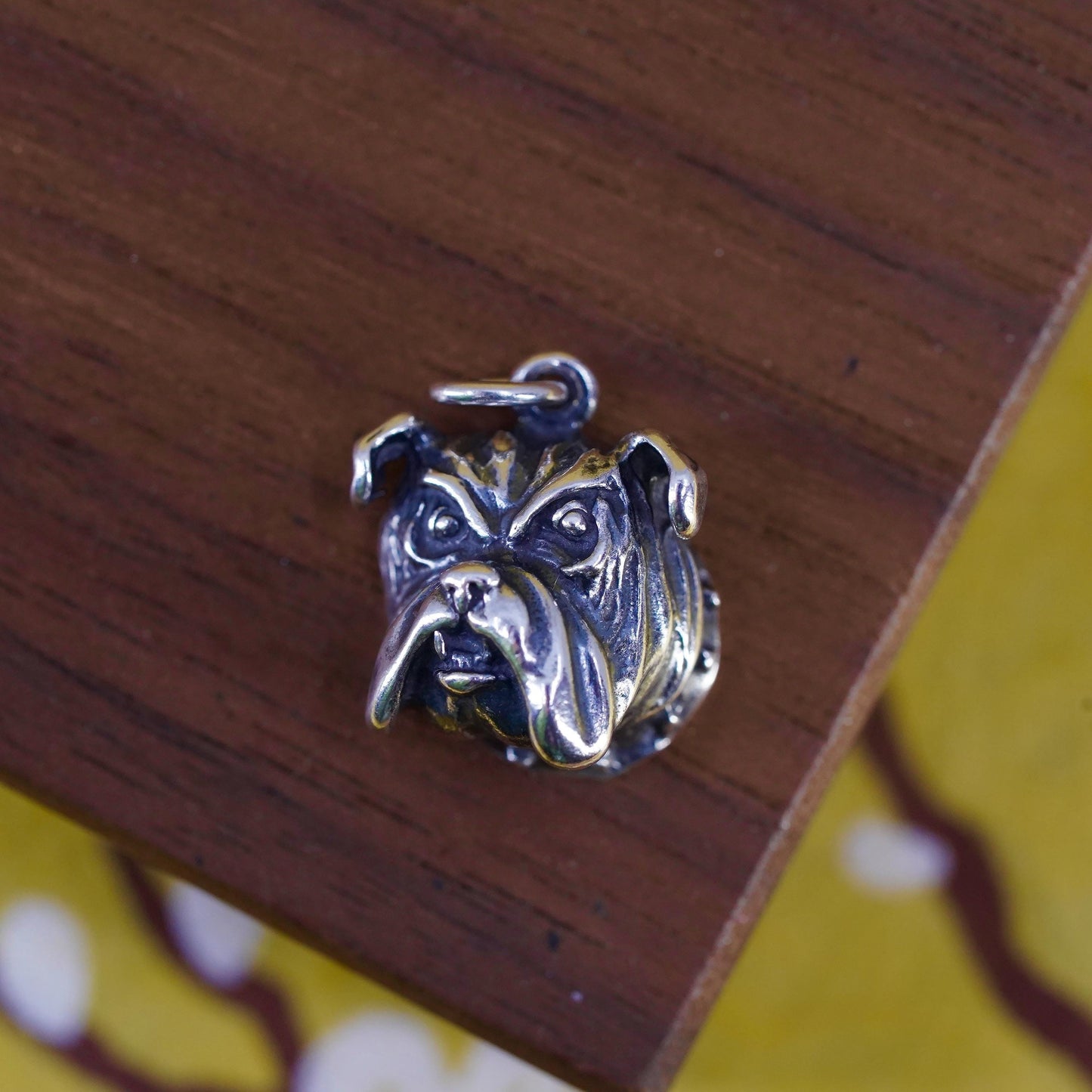 Vintage Sterling silver handmade pendant, 925 bulldog dog charm