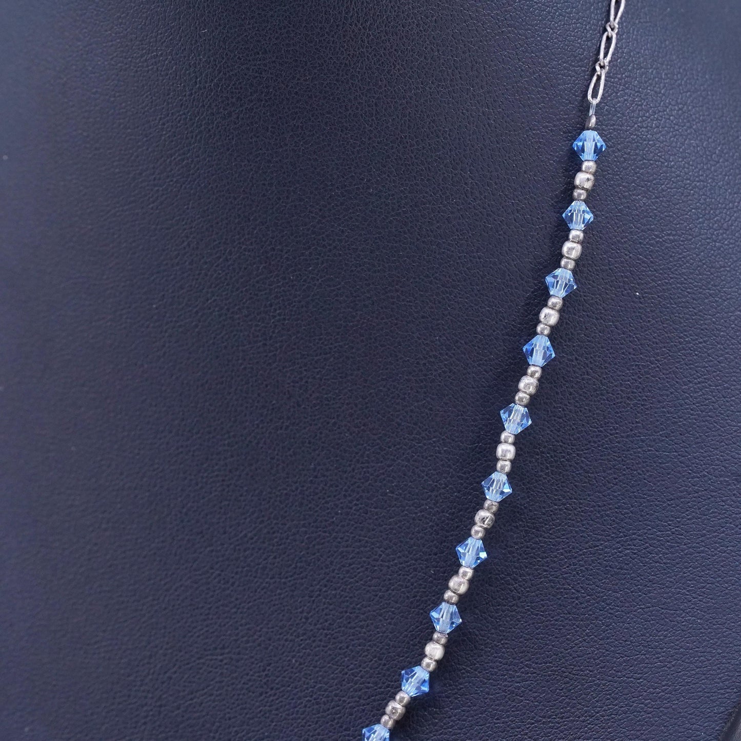 18", Vintage Sterling handmade necklace, 925 Silver beads W/ blue Crystal Beads