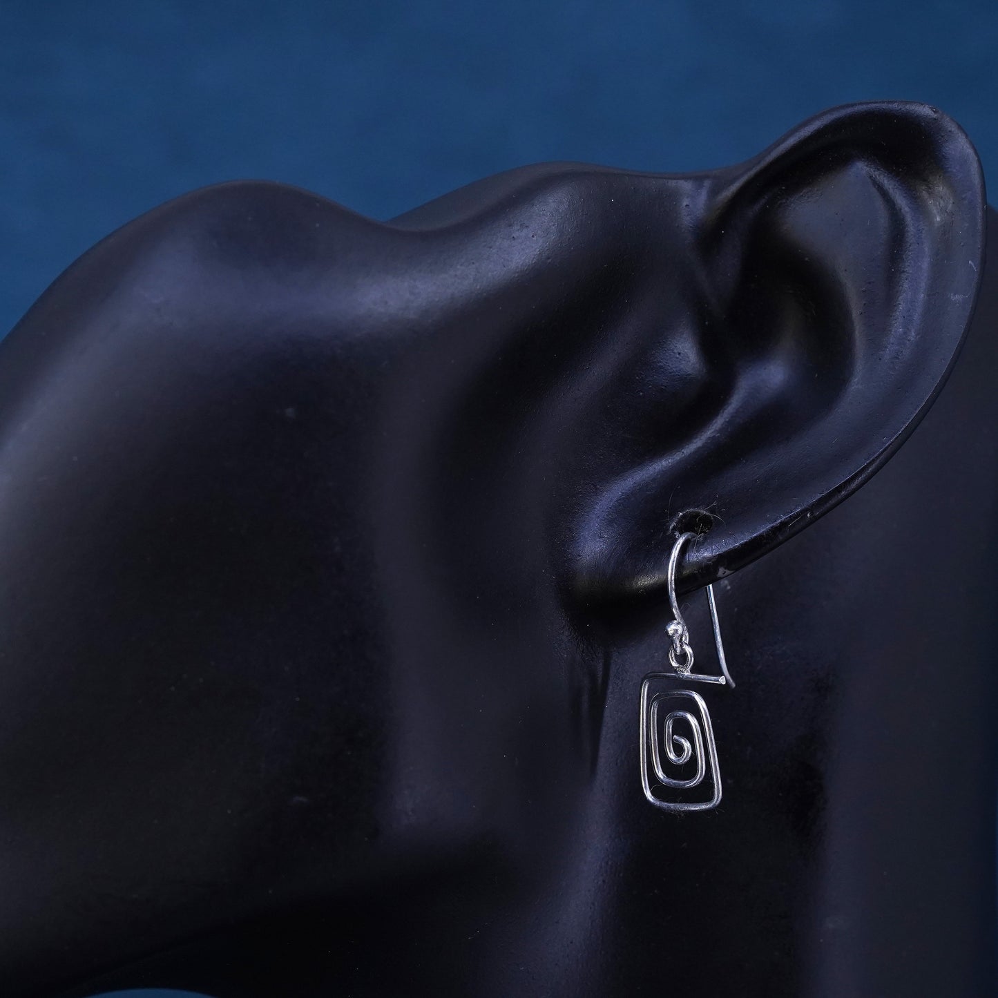 Vintage sterling silver handmade earrings, 925 silver sprial drops