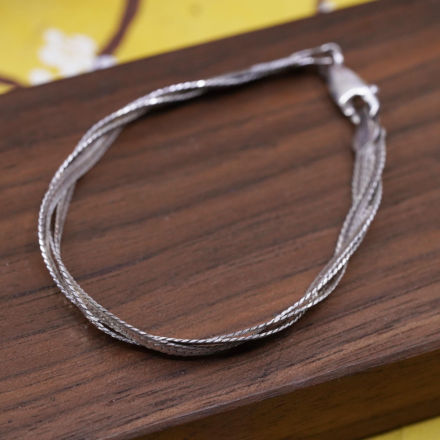 6.75", vtg Sterling silver braided woven herringbone bracelet, Italy 925 chain
