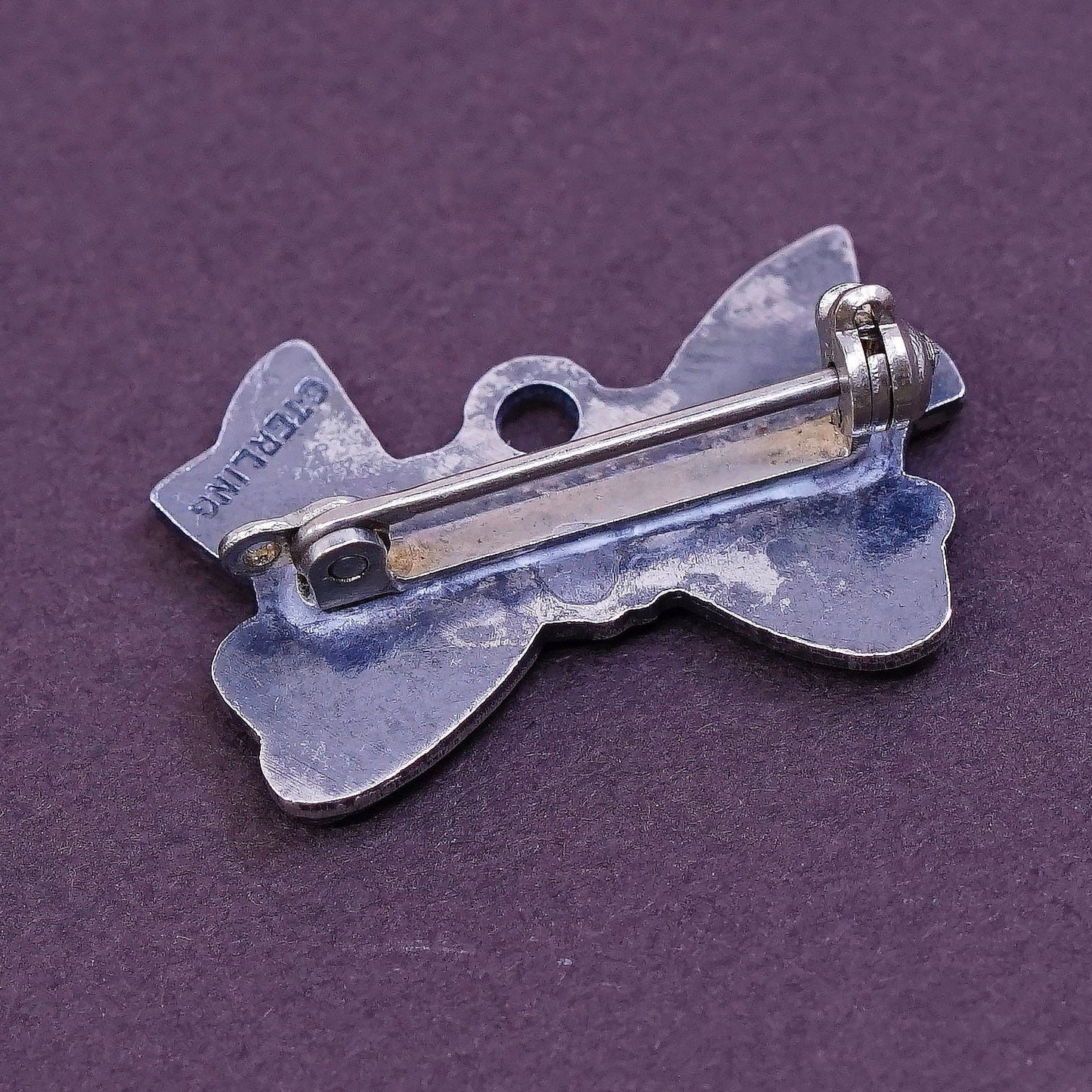 Vintage handmade sterling 925 silver bow ribbon tie shaped brooch, stamped sterling
