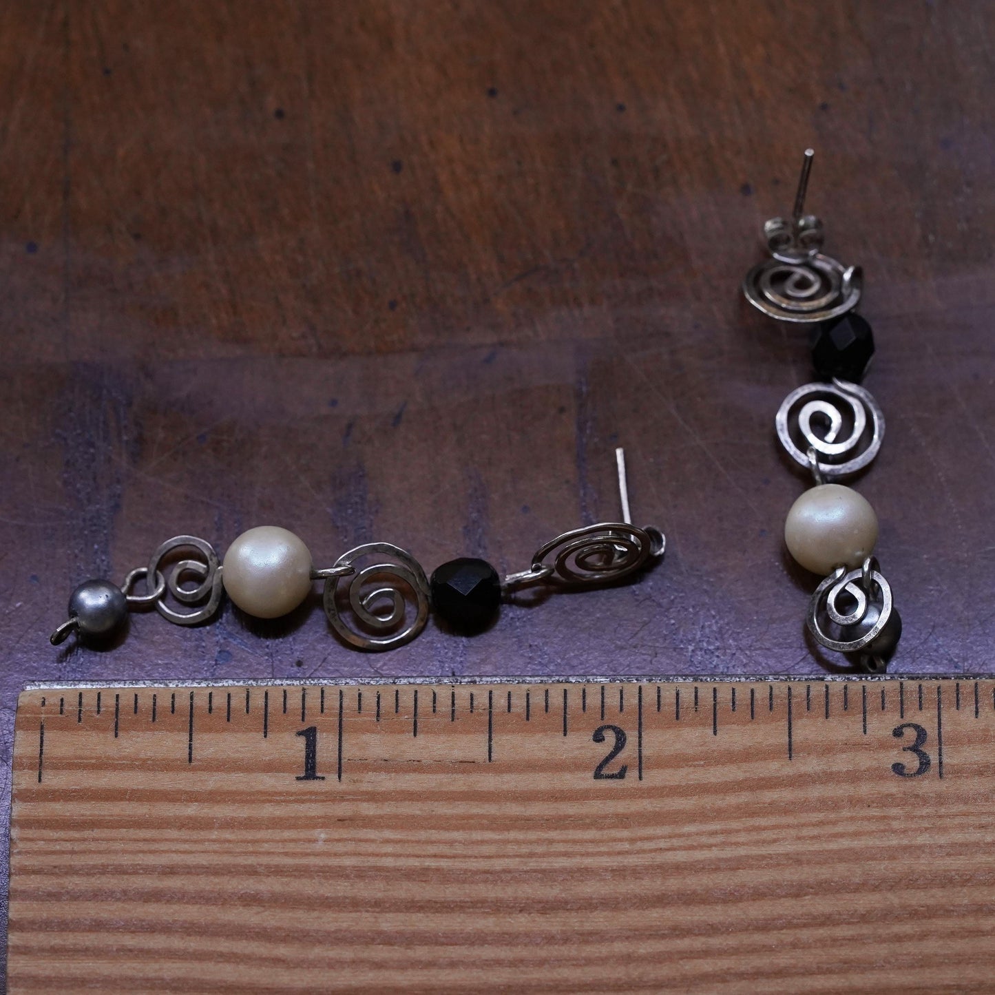 Vintage Sterling silver handmade earrings, 925 studs with pearl drops