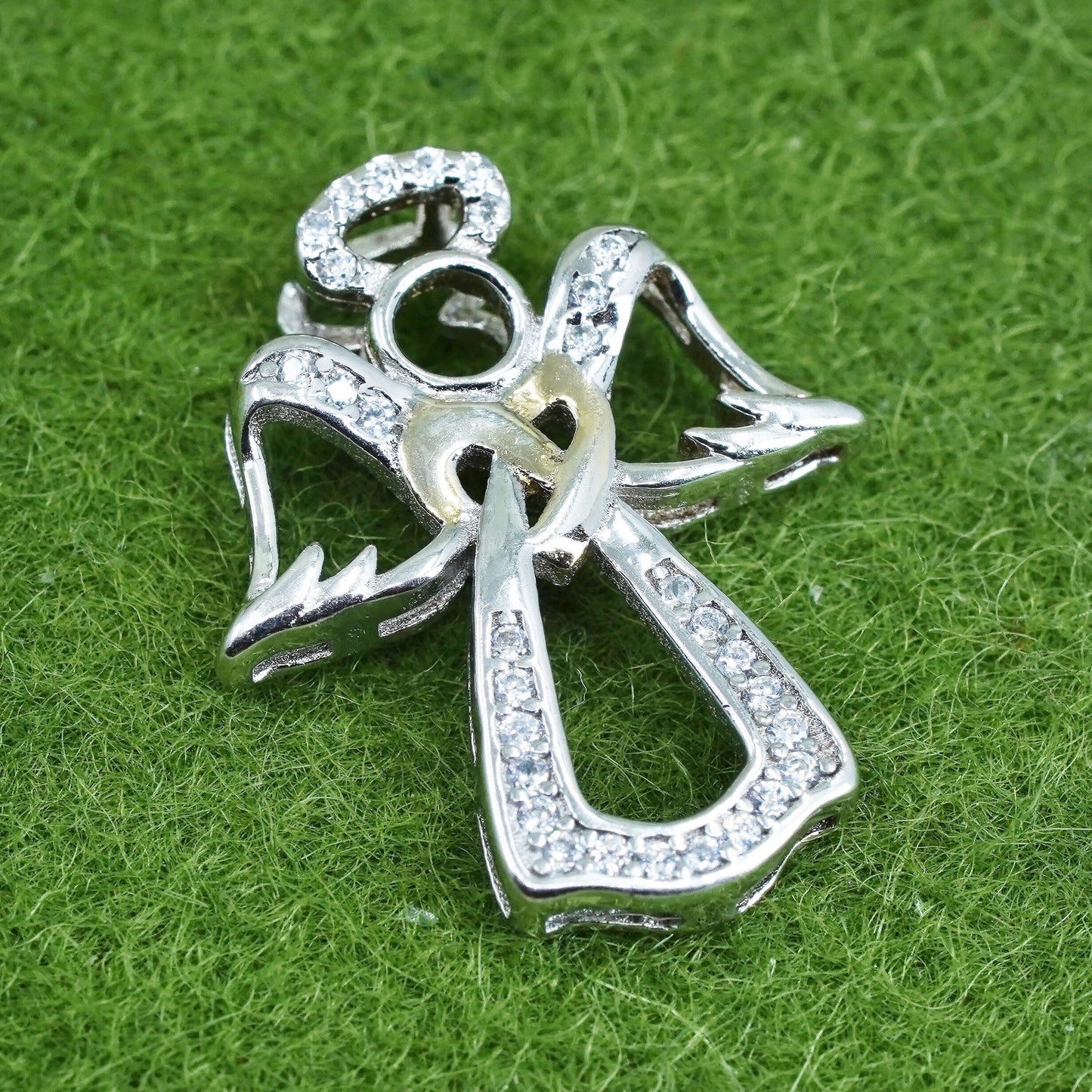 Vintage Sterling silver angel pendant, 925 charm with diamond detail