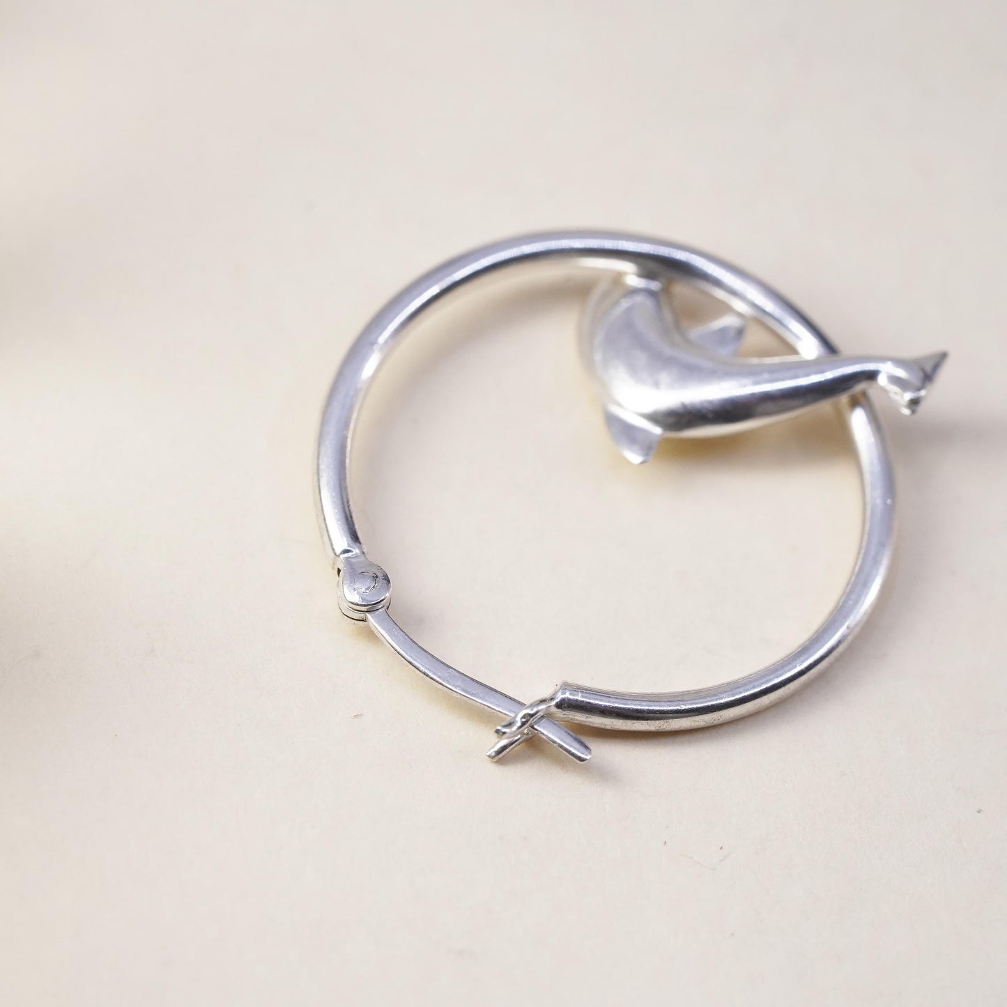 1”, Vintage Sterling silver handmade single 1 earring, 925 dolphin 925 hoops