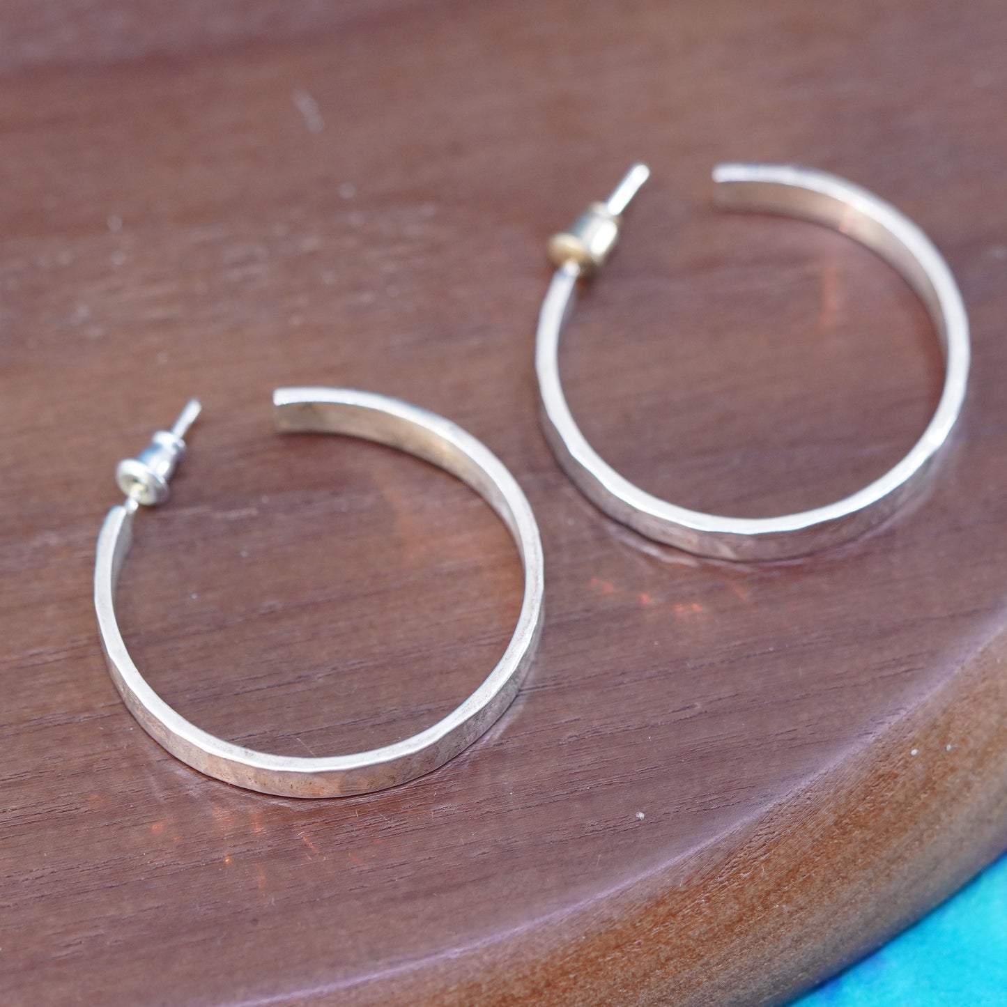 1.5”, vintage Mexico 925 sterling silver handmade earrings, hammered hoops
