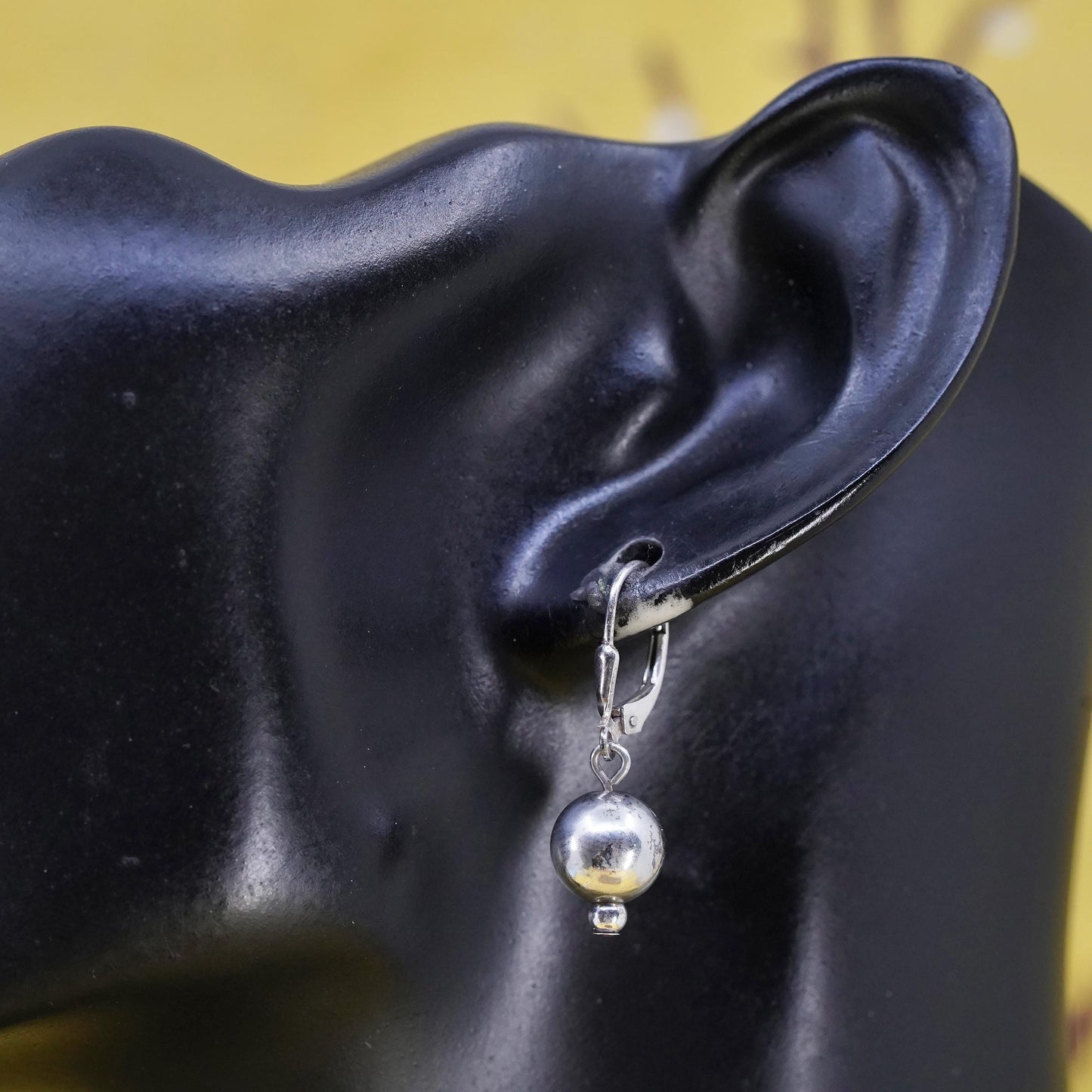 Vintage Mexican Sterling 925 silver handmade earrings with 9mm beads drops
