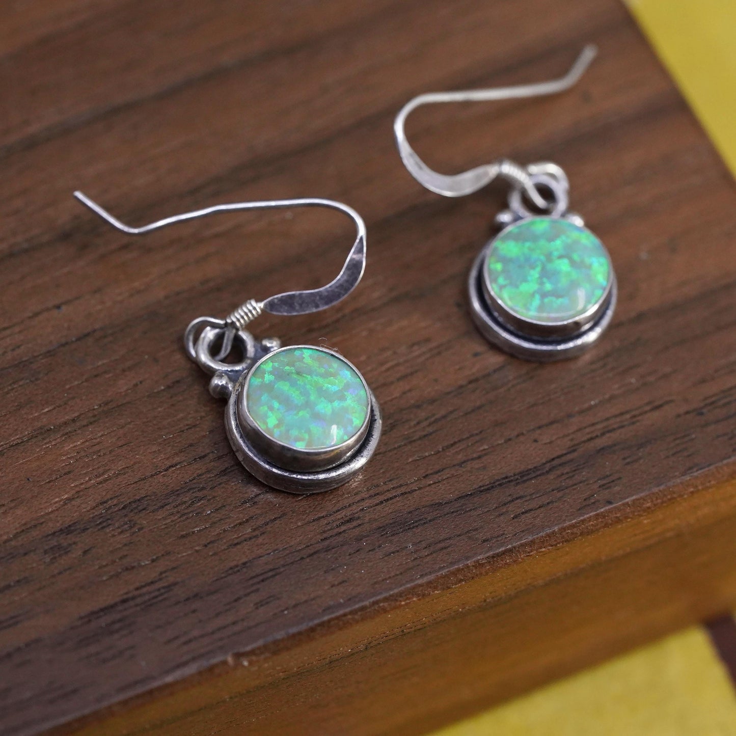 Vintage Sterling 925 silver handmade earrings with circle opal inlay