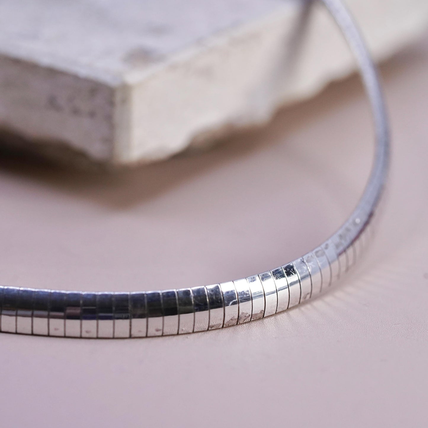 17" Italian Sterling silver handmade necklace, solid 925 silver omega chain