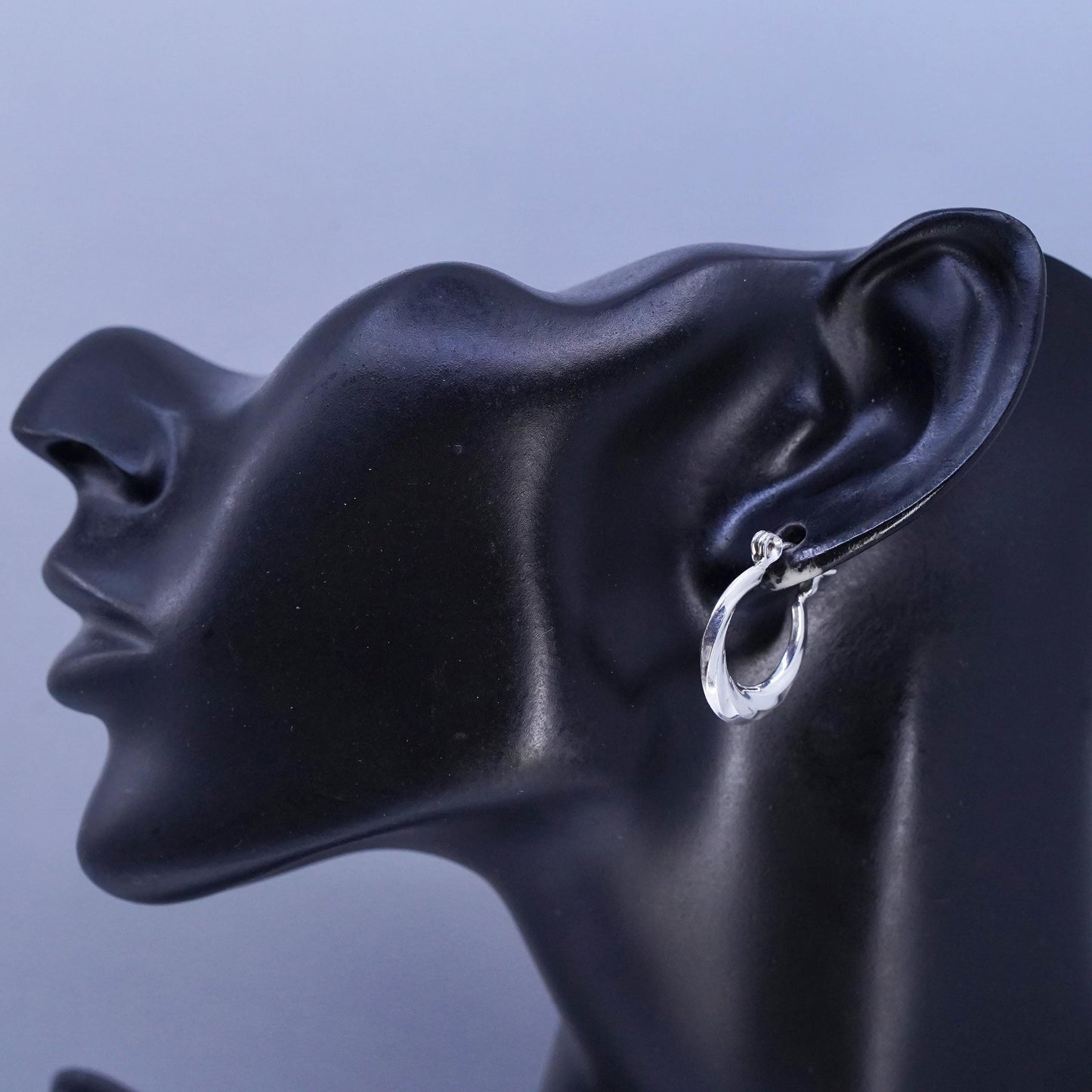 0.75", vintage Sterling silver handmade earrings, 925 puffy hoops