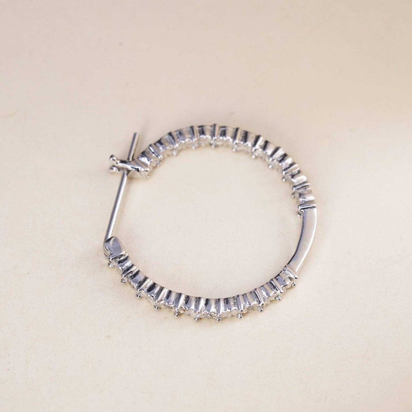 1", sterling silver loop single earring, minimalist hoop with cluster diamonds