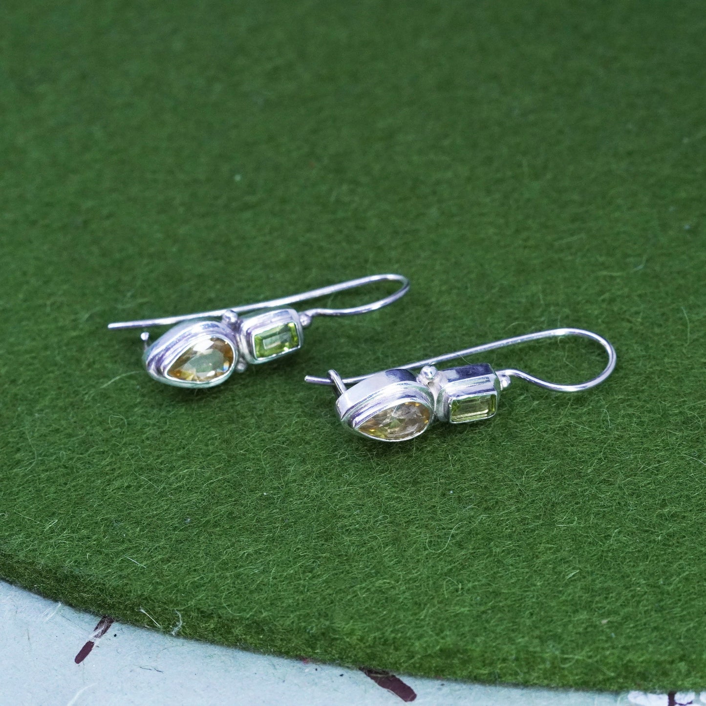 Vintage sterling 925 silver handmade earrings with citrine peridot