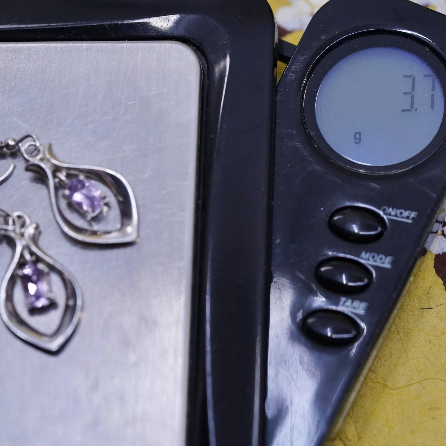Vintage Sterling 925 silver handmade teardrop earrings with amethyst