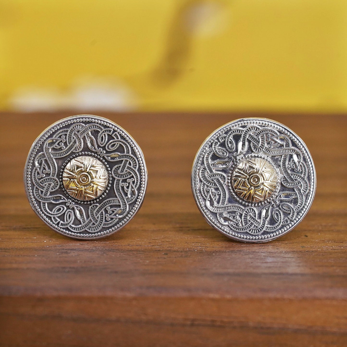 Ireland two tone sterling silver cufflink, 925 cuff links with Celtic knots
