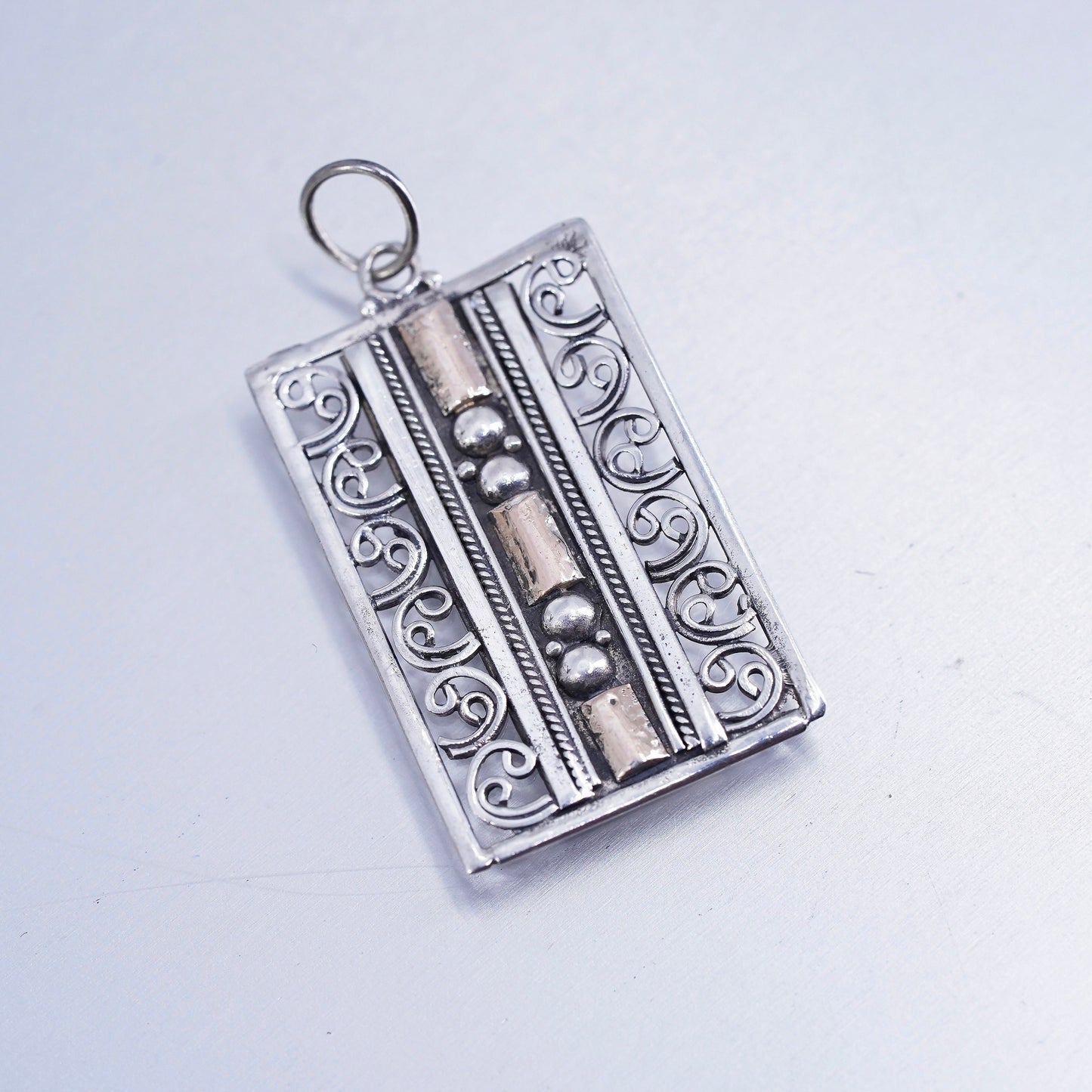 Vintage two tone brase sterling 925 silver handmade filigree pendant charm