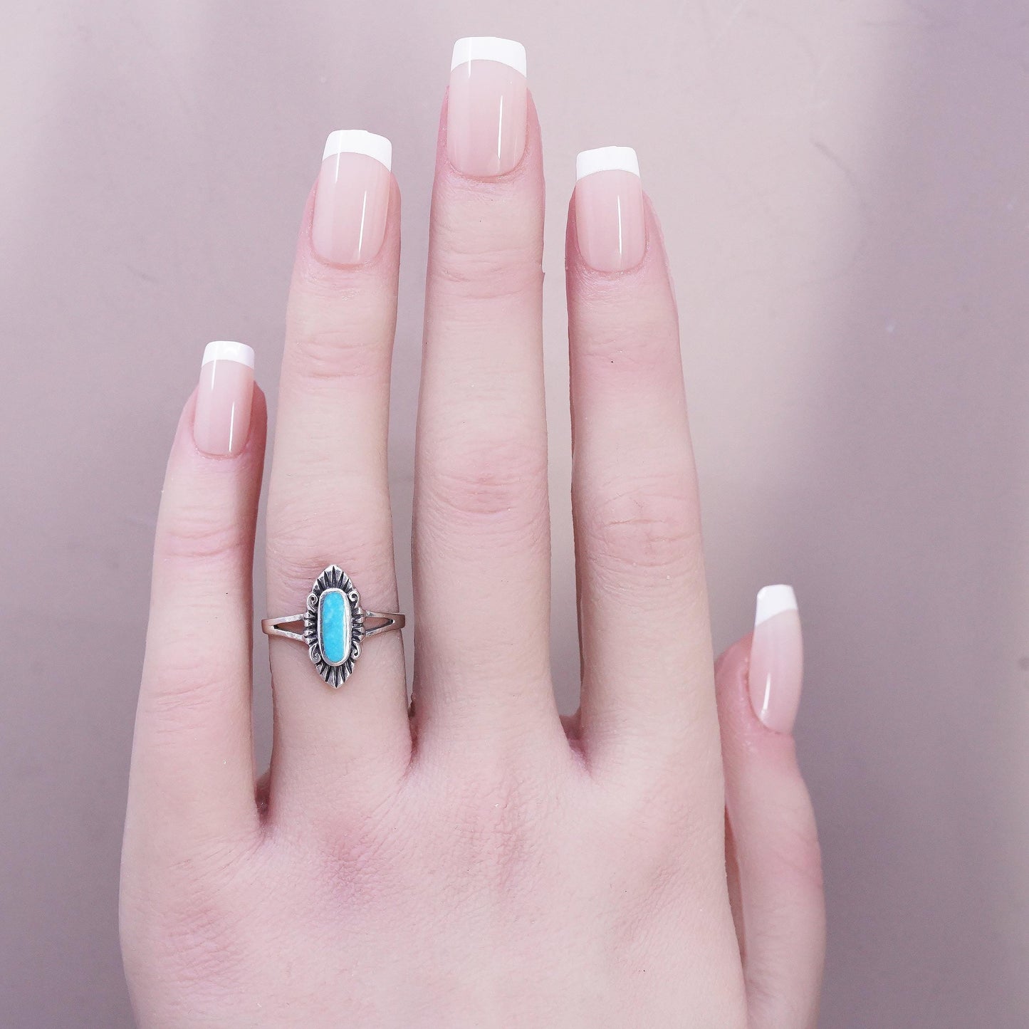 Size adjustable, vintage Sterling 925 silver handmade ring with turquoise