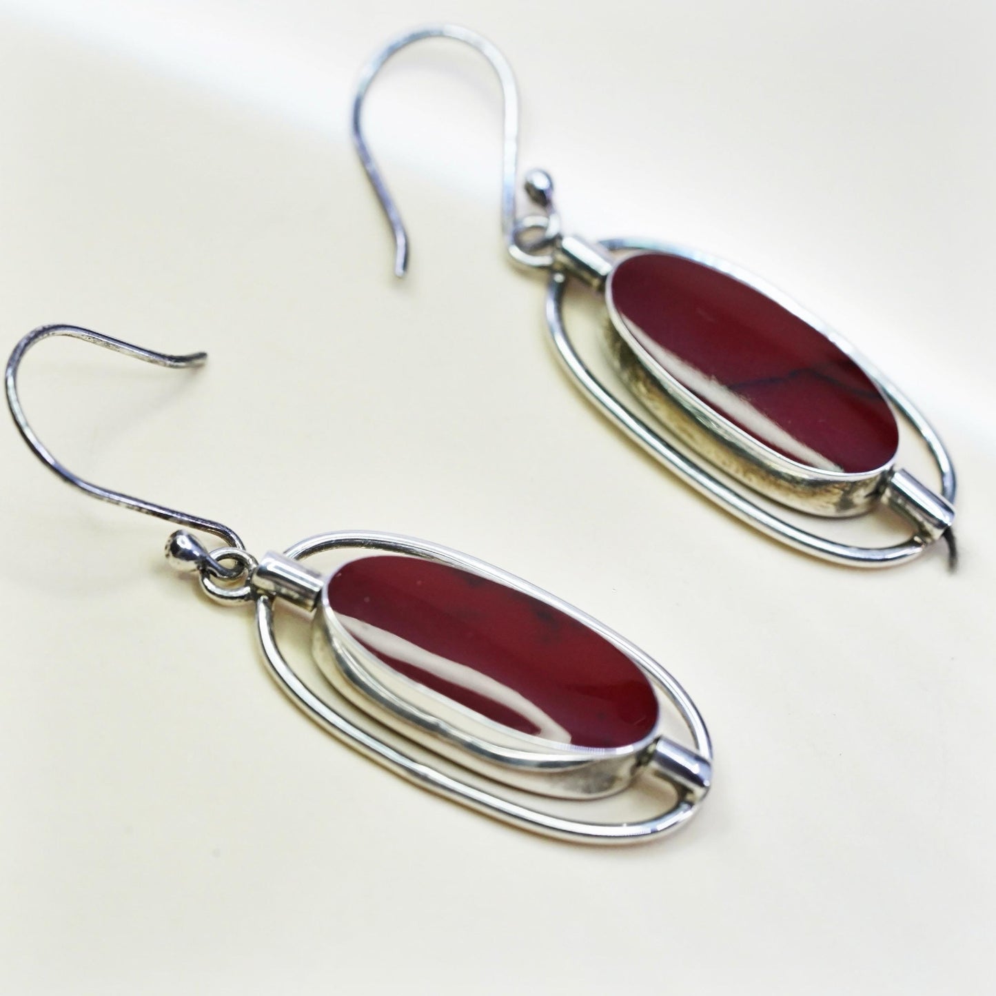 Mexican double sided spinner sterling 925 silver earrings, black red onyx