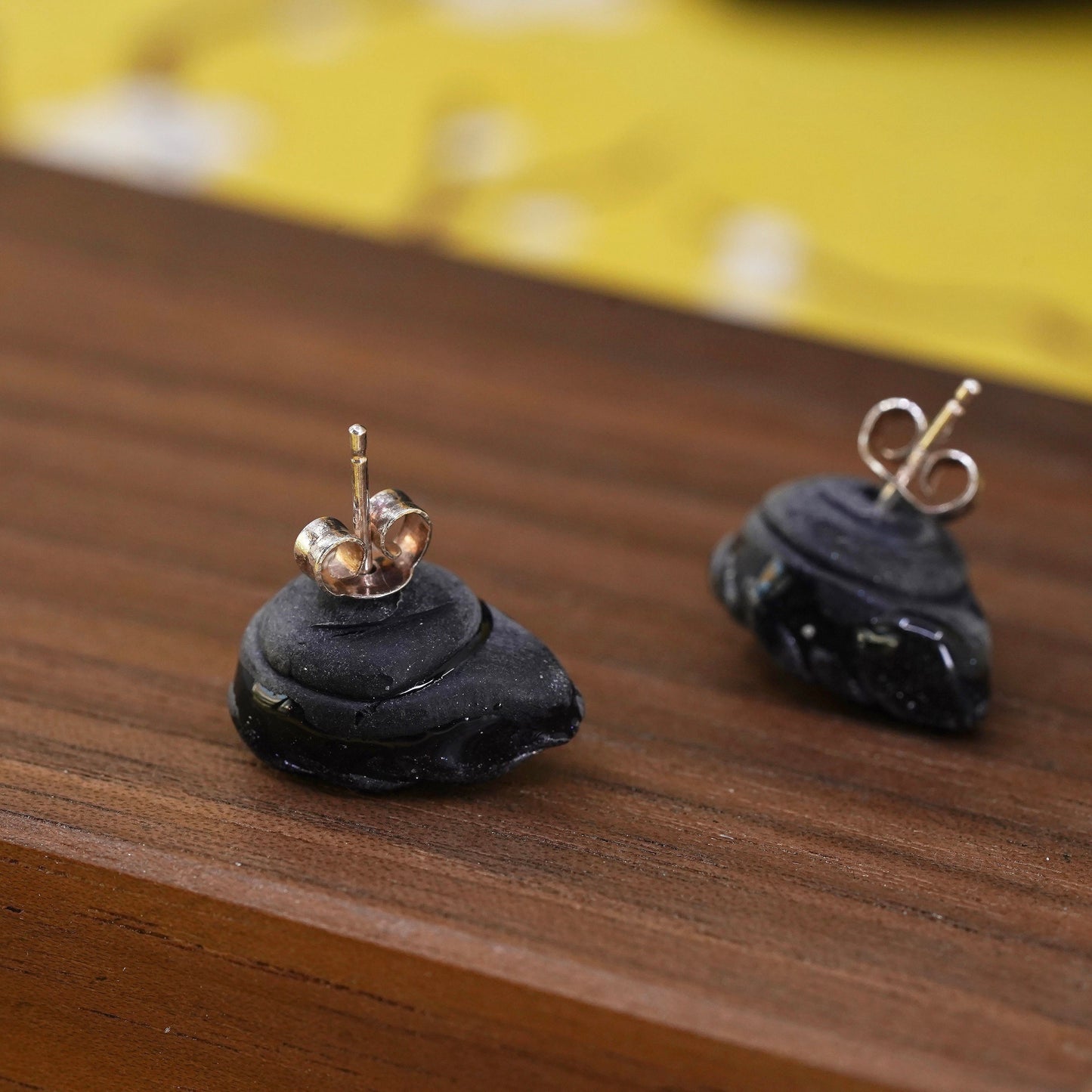 Vintage handmade Sterling silver earrings, 925 black resin studs