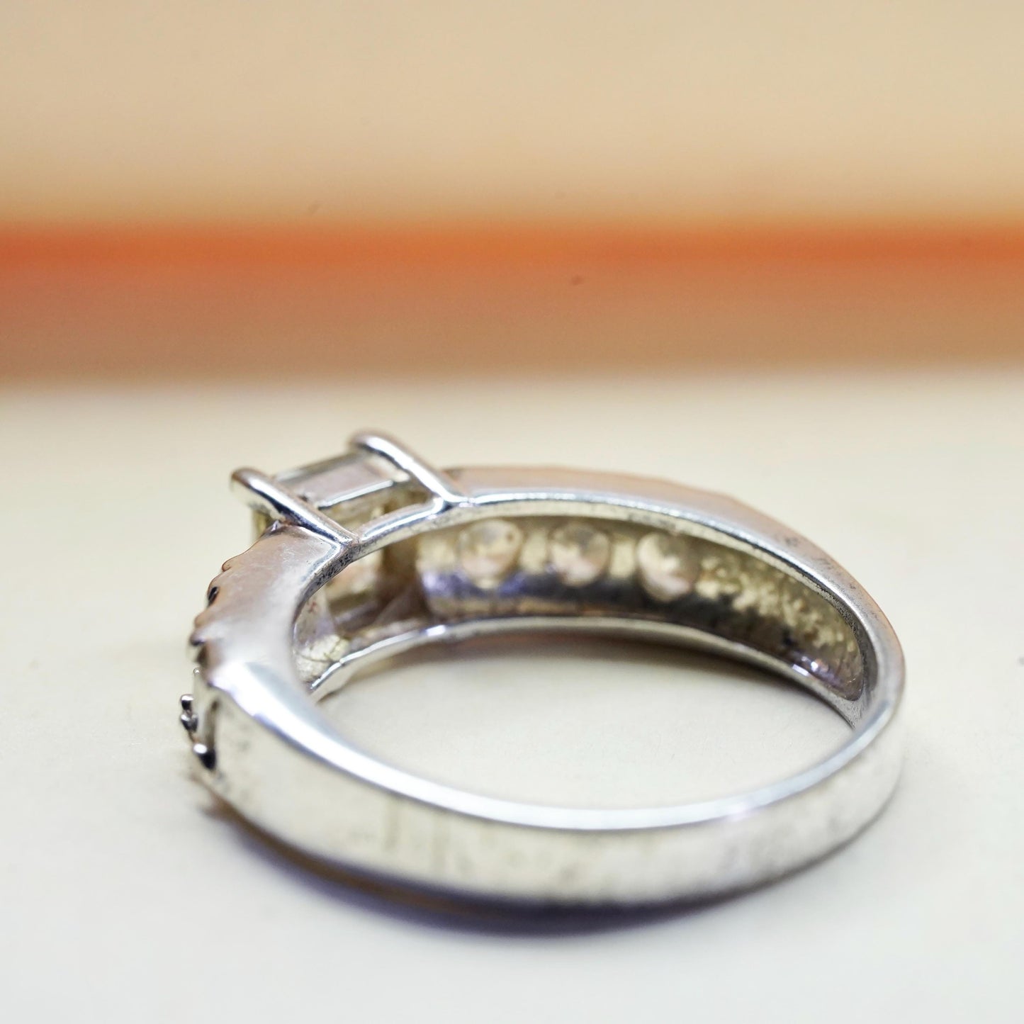 Size 7, Sterling silver ring, 925 silver with square cut CZ cluster details