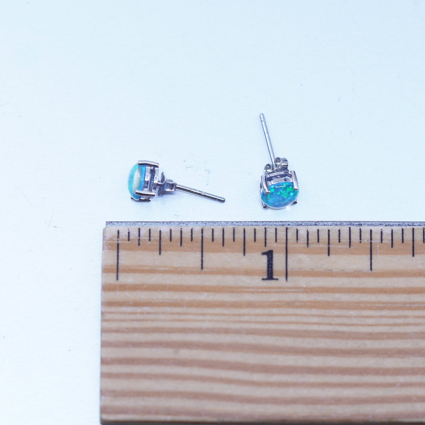 6mm, Vintage Sterling 925 silver handmade earrings, studs with opal