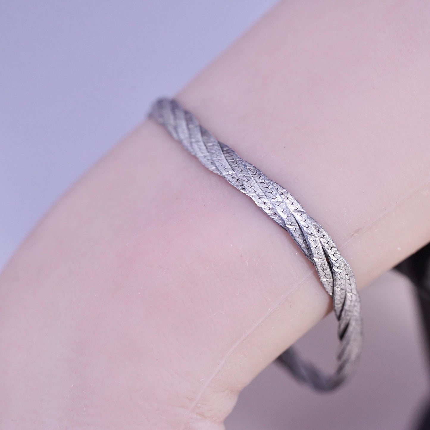 7", 6mm, vintage Sterling silver bracelet, 925 woven flatten herringbone chain