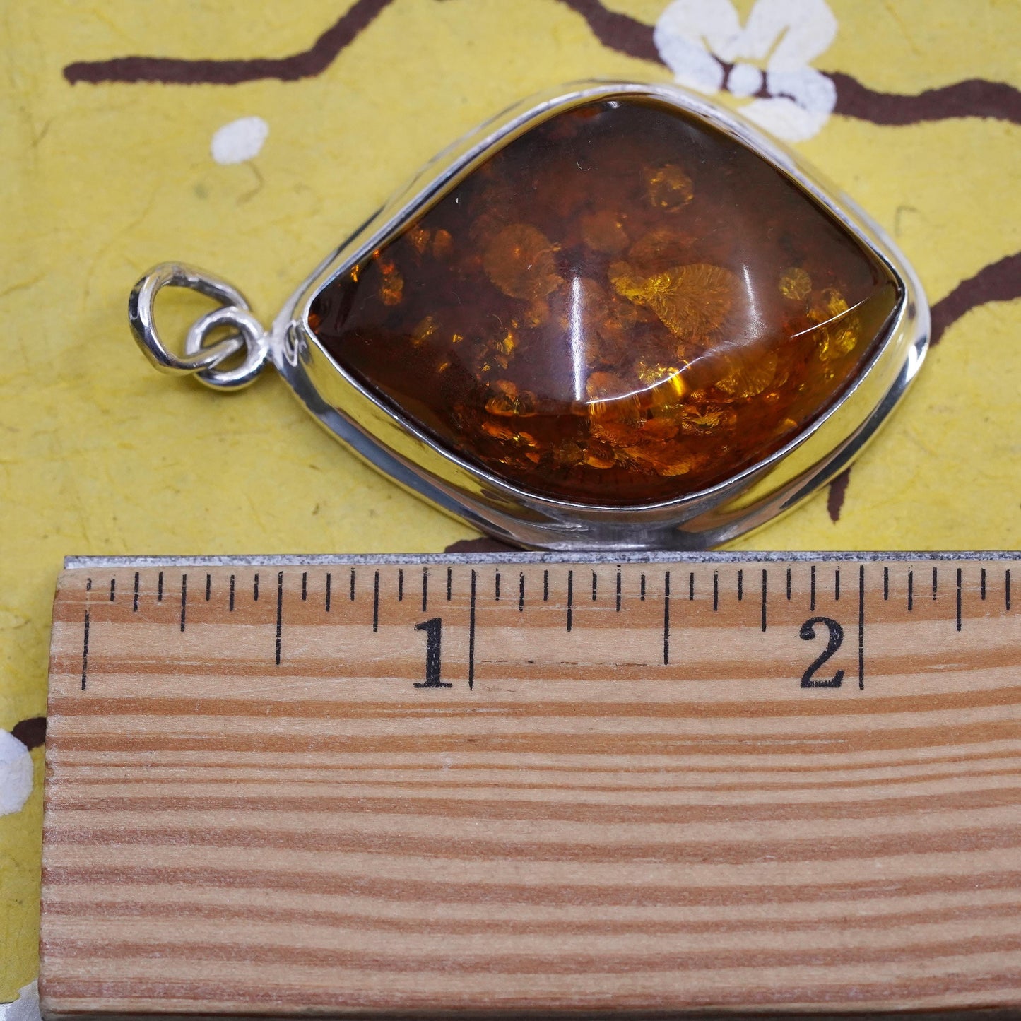 Vintage Sterling 925 silver handmade pendant with amber