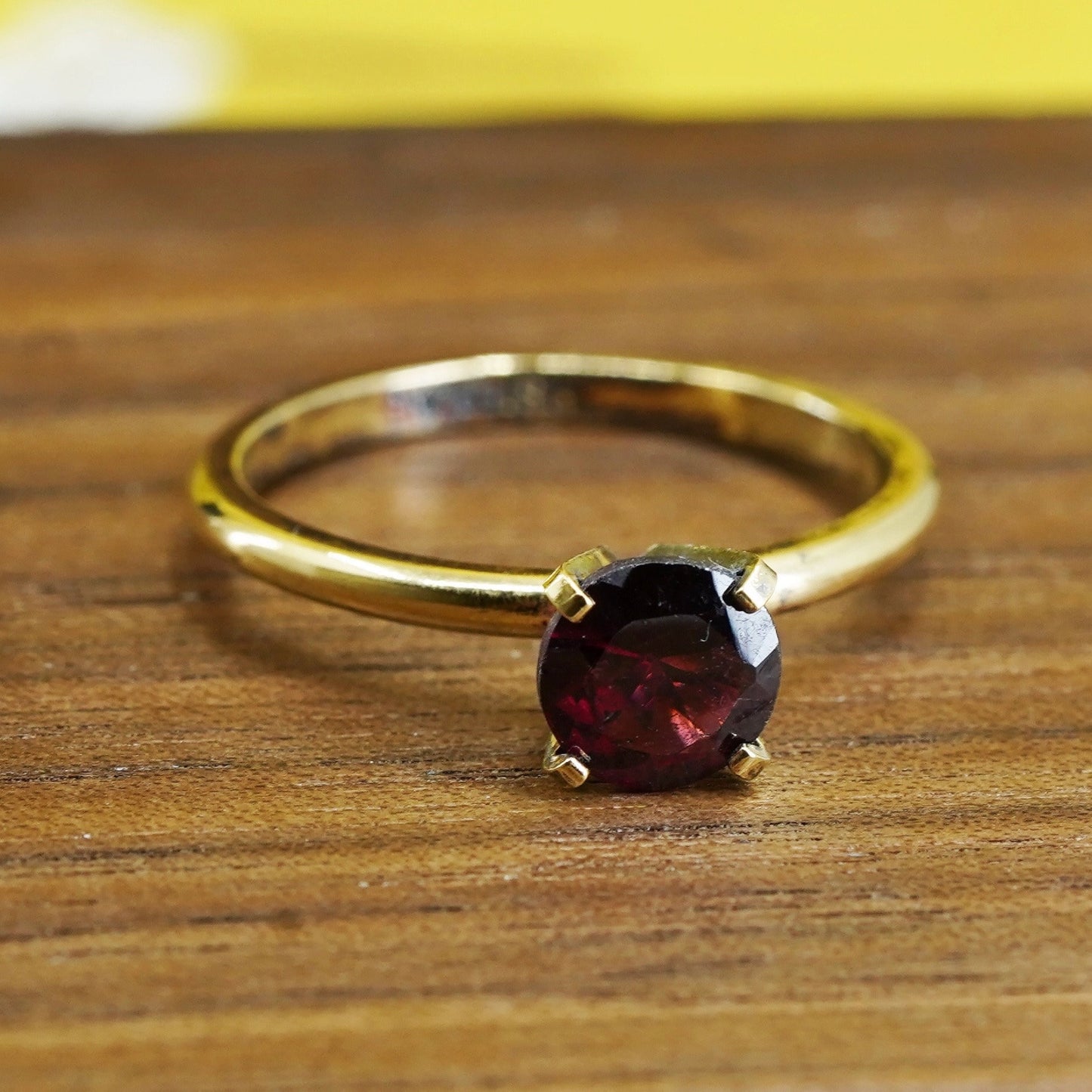 Size 9, vintage vermeil gold over Sterling silver 925 handmade ring with ruby