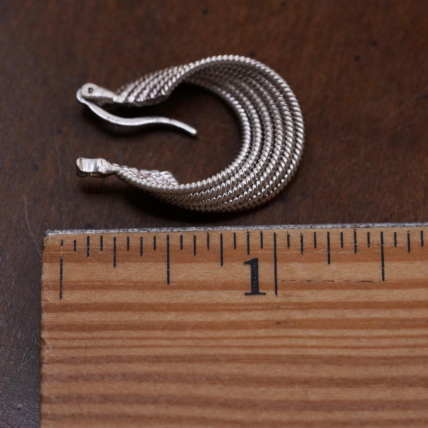 1", Vintage sterling silver loop single earring, ribbed primitive twisted hoop