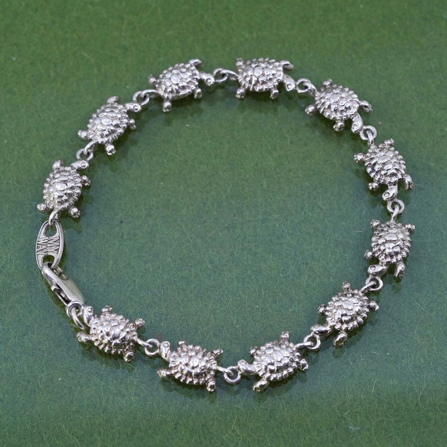 7.25”, Vintage sterling silver handmade bracelet, 925 turtle chain