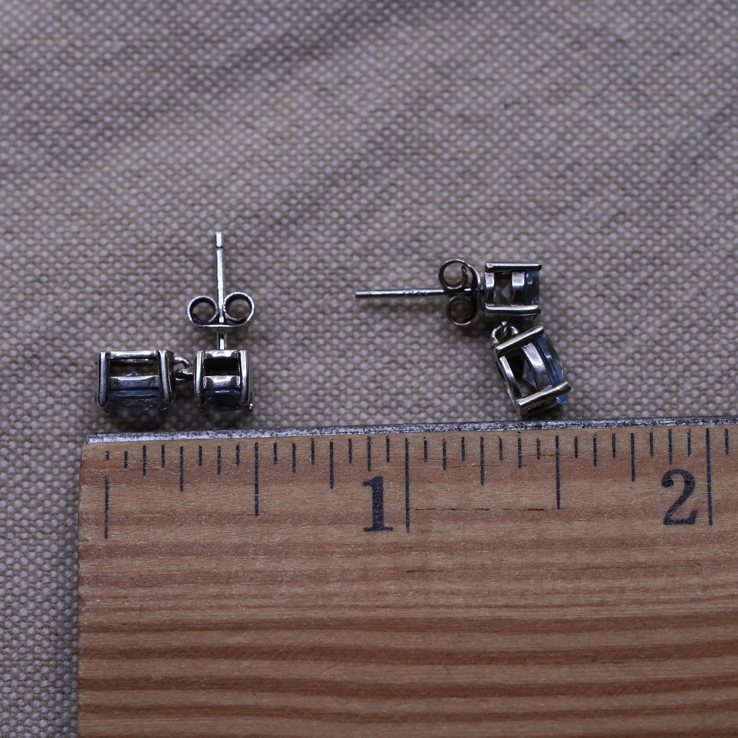 Vintage sterling silver handmade earrings, 925 blue topaz drops