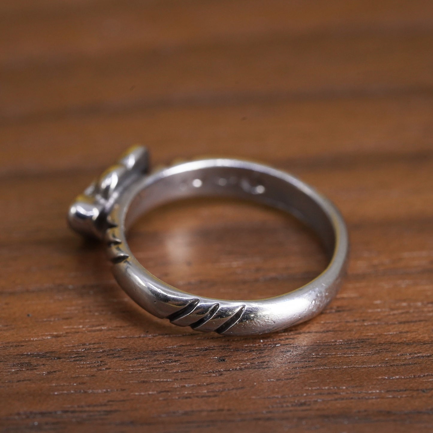 Size 3, vintage Sterling silver handmade ring, mexico 925 heart band turquoise