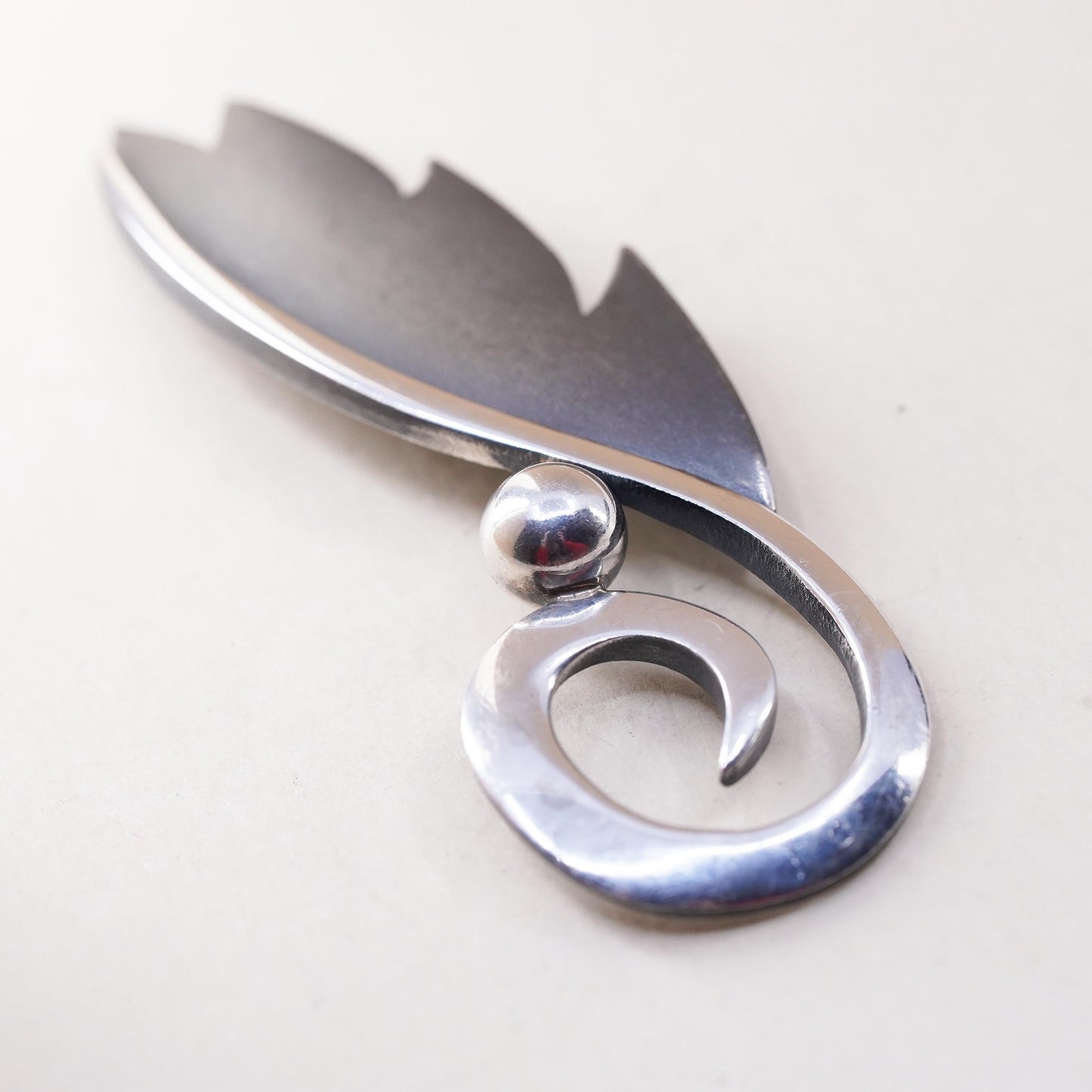 Vintage Roikewicz Sterling Silver Leaf Brooch 925, Modernist Minimalist Pin