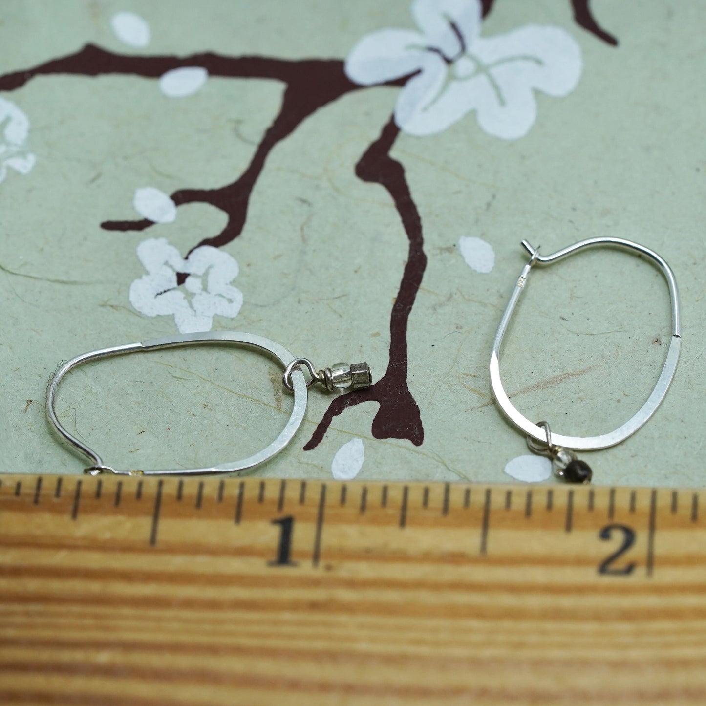 0.75”, Vintage Sterling silver handmade earrings, 925 hoops with bead charms