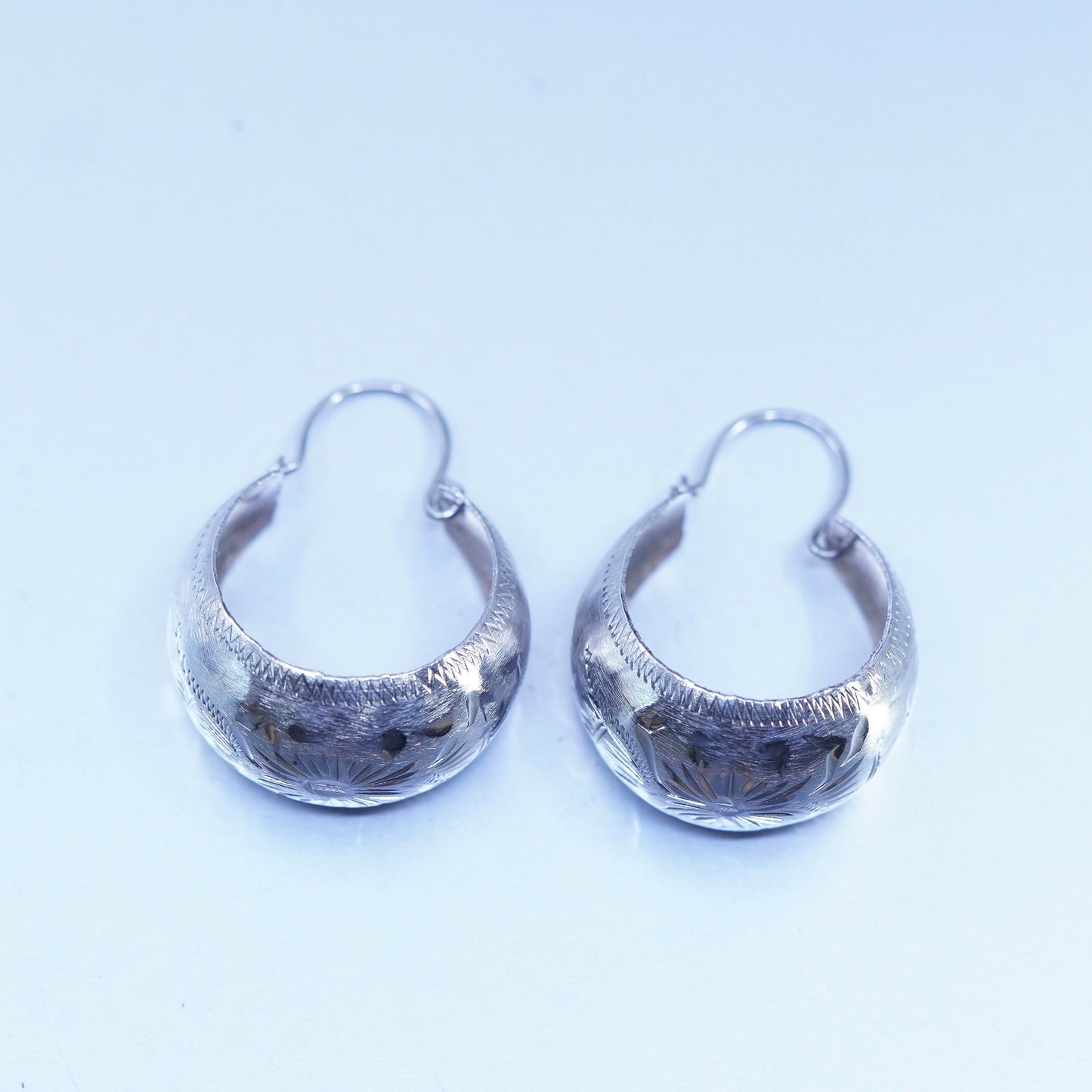 1.5”, vintage Sterling silver handmade earrings, 925 simple oval hoops