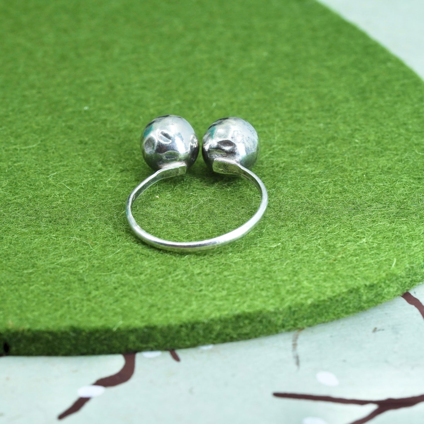 Size adjustable, sterling silver handmade statement ring, 925 band with bead