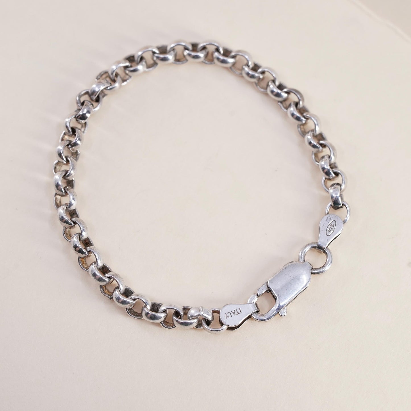 5.5", 4mm, Vintage sterling 925 silver handmade circle link charm bracelet