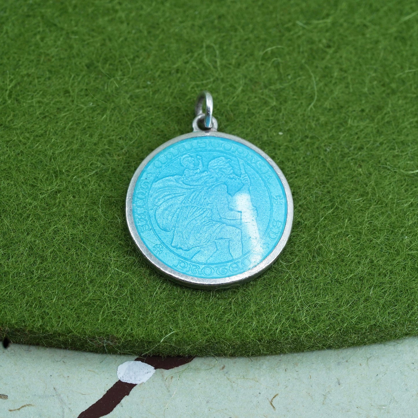 Charles Thomas sterling silver Guilloche enamel ST. Christopher pendant charm