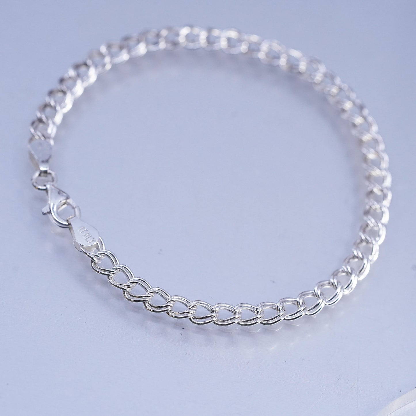 7" 4mm, Vintage Italian Sterling 925 silver bracelet, double curb link chain