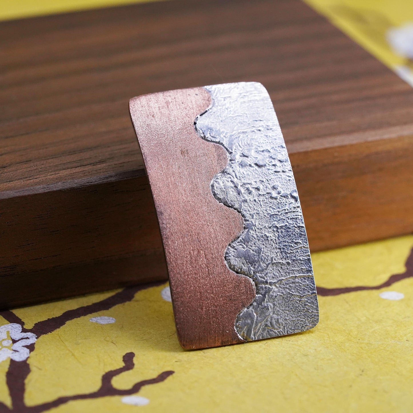 vtg Chile two tone handmade sterling 950 silver rectangular textured pendant