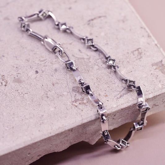 6.75", vintage sterling 925 silver tennis circle bracelet with marcasite detail