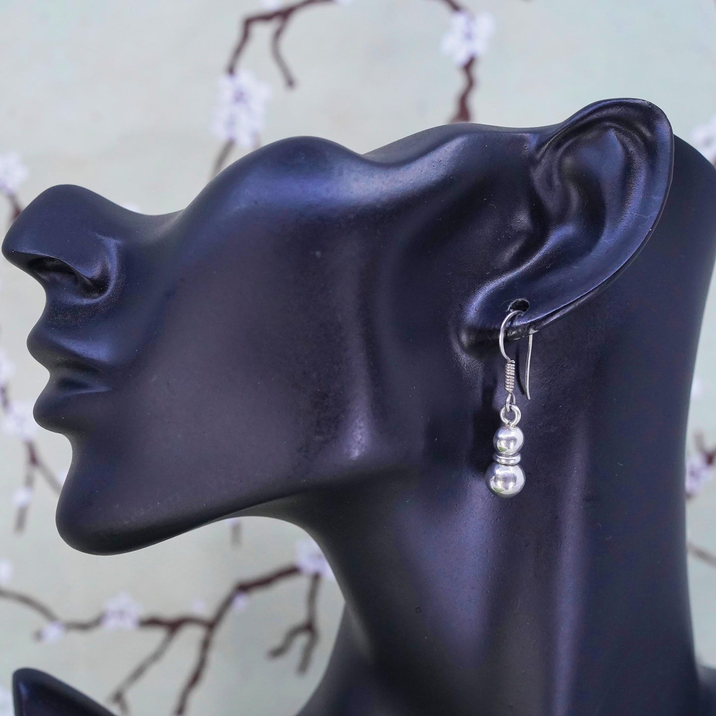 Vintage sterling silver handmade earrings, 925 silver beads dangles