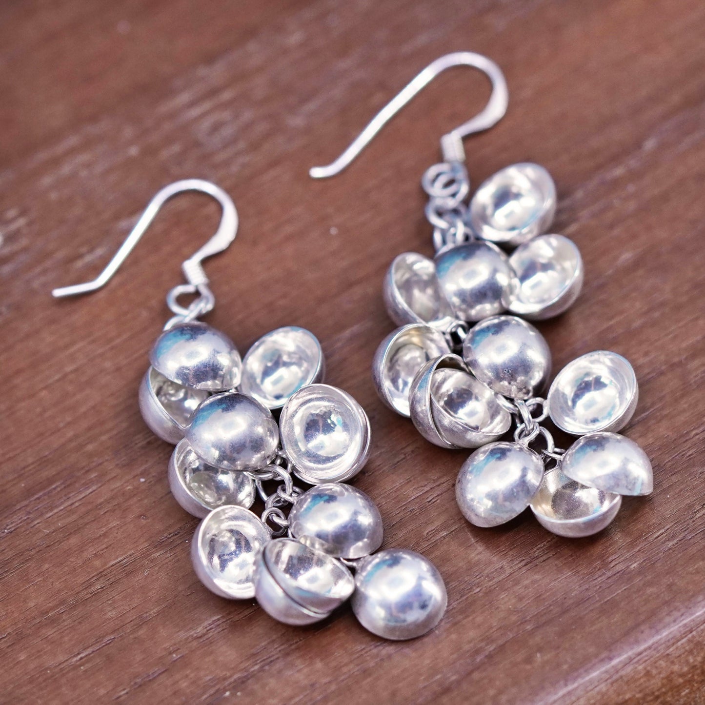 Vintage Sterling silver handmade earrings, 925 cluster discs