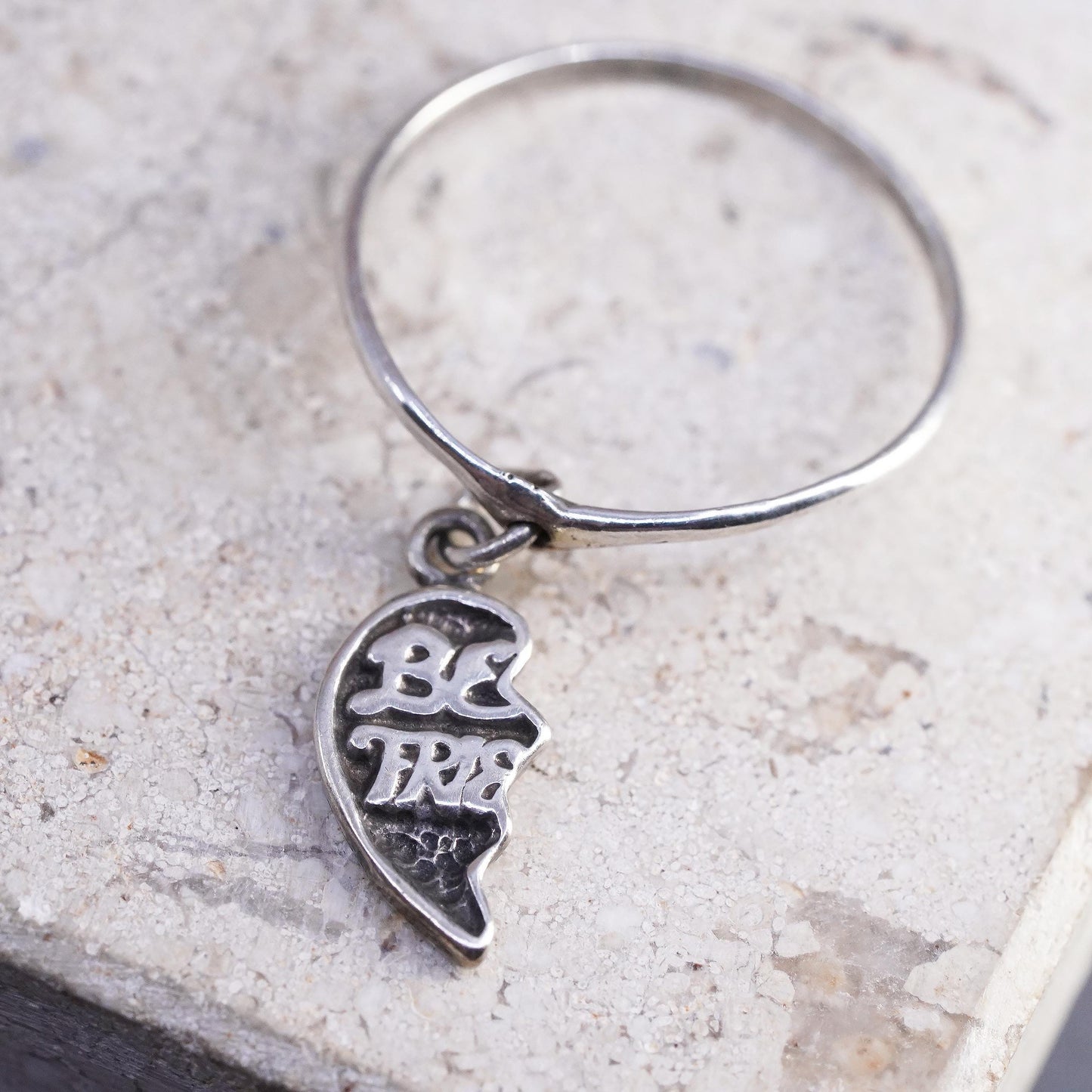 Size 7.25, Shube Sterling silver best friends BFF ring, 925 half heart charm