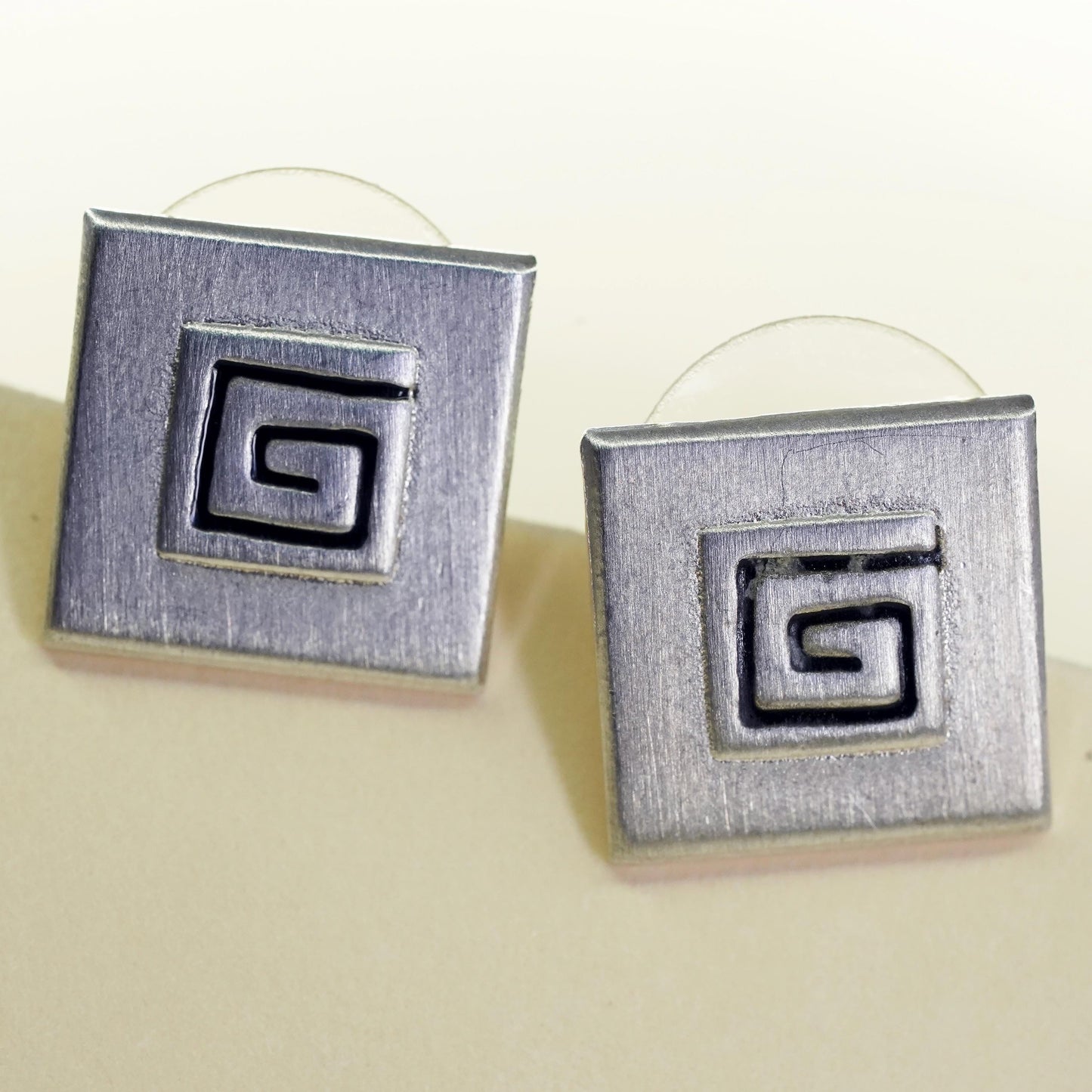 Vintage Topkapi Jewelry Sterling silver earrings, 925 square studs spiral,