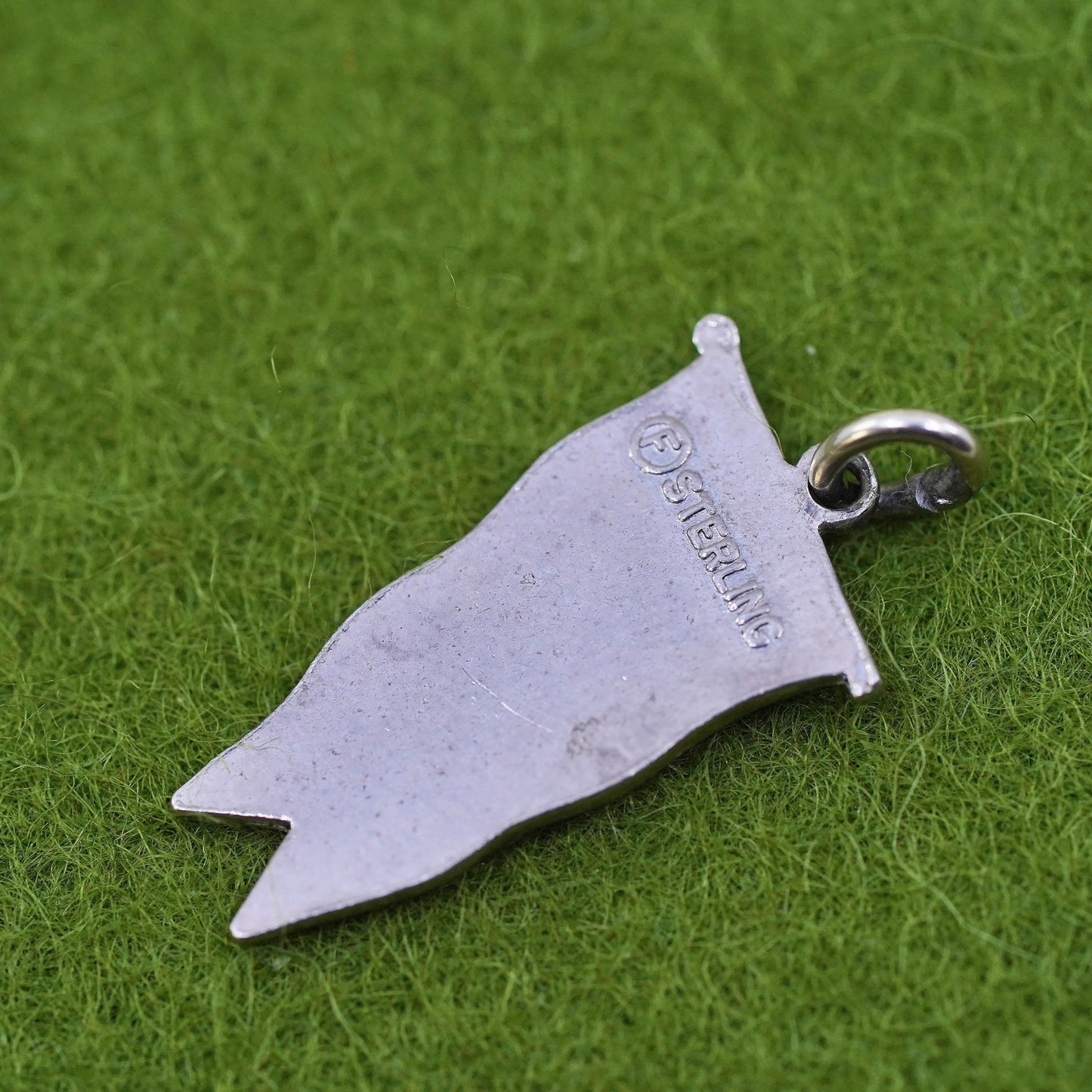 Vintage sterling handmade traveler pendant, 925 enamel state fair tag
