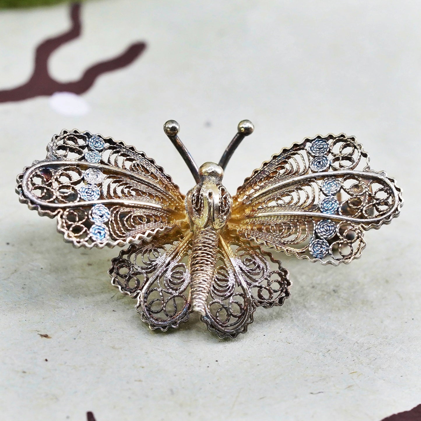 Germany Sterling silver handmade brooch, 800 filigree butterfly pin