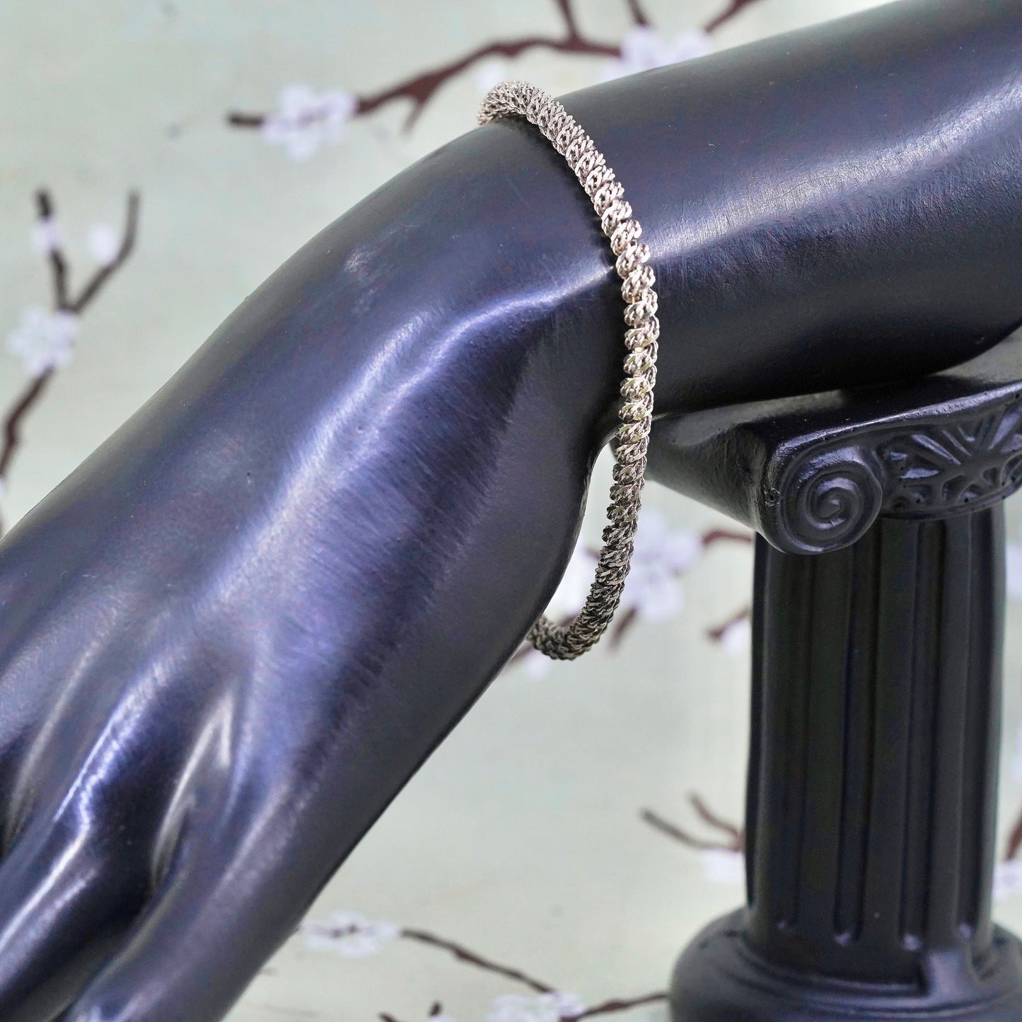 6.5” 4mm, Vintage Italian sterling 925 silver twisted curb chain bracelet