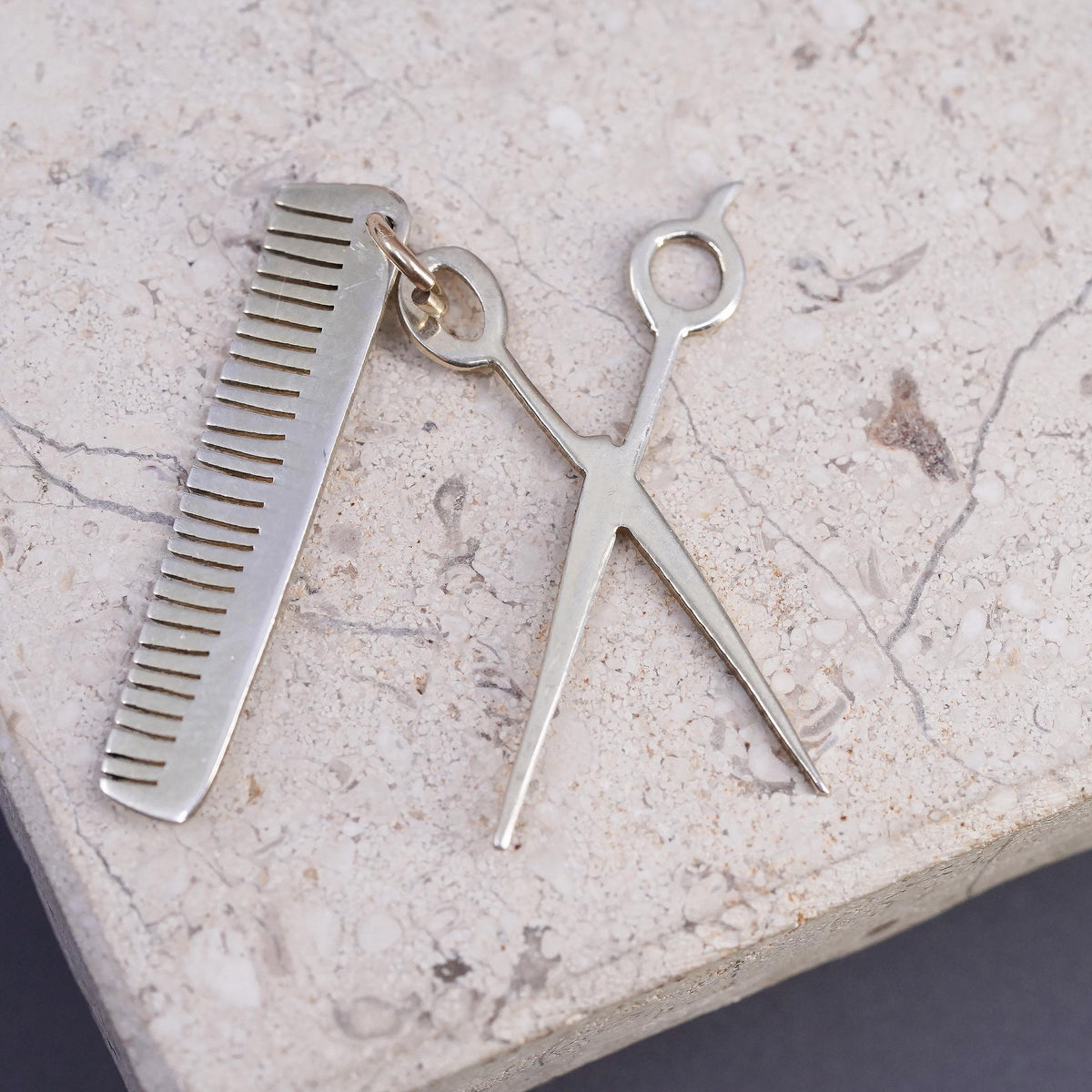Sterling 925 Silver Hairdresser Scissors Comb Charm Pendant, Barber Hairstylist